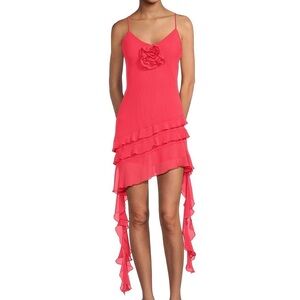 Gianni Bini Belle Rosette Sweetheart Neck Sleeveless Ruffle Chiffon Mini Dress
